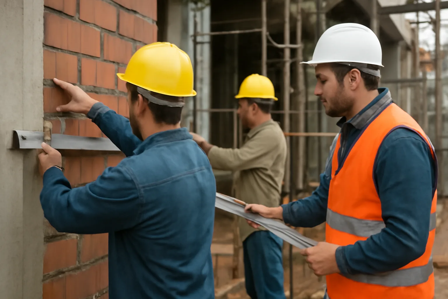 O echipă de meseriași lucrând la un proiect de construcție