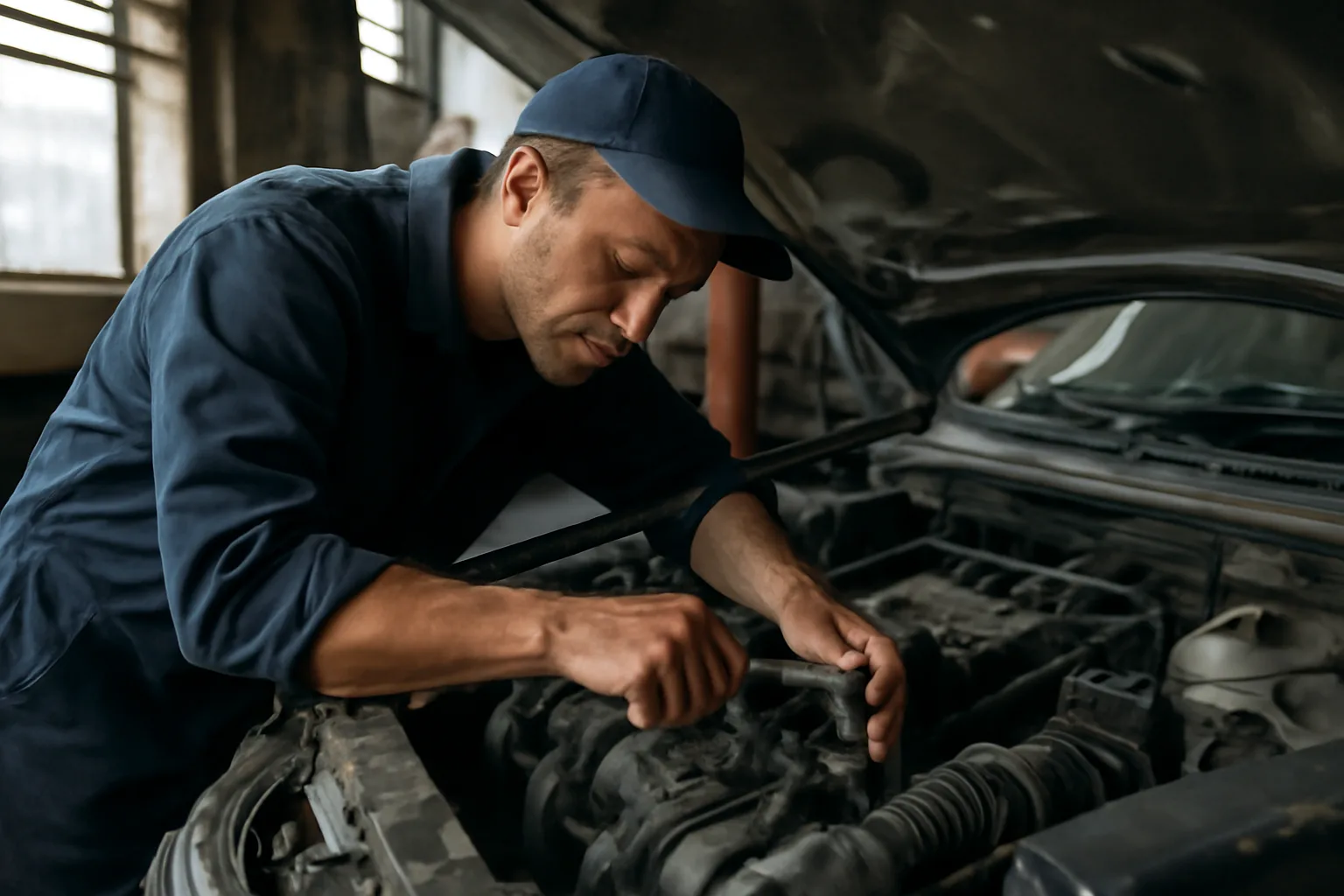 mecanic auto lucrând la o mașină